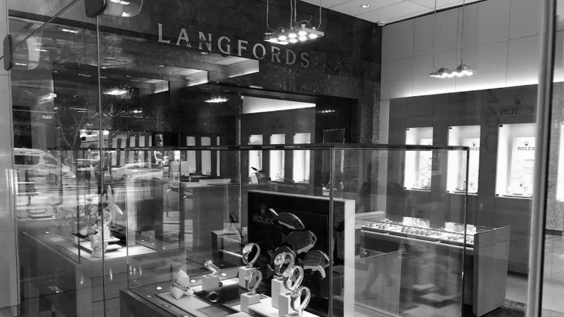 Langfords boutique storefront and custom jewellery display cases